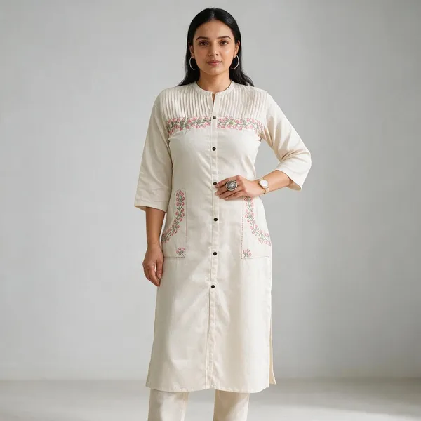 White_Cotton_Kurta_Pant_Set_For_Women