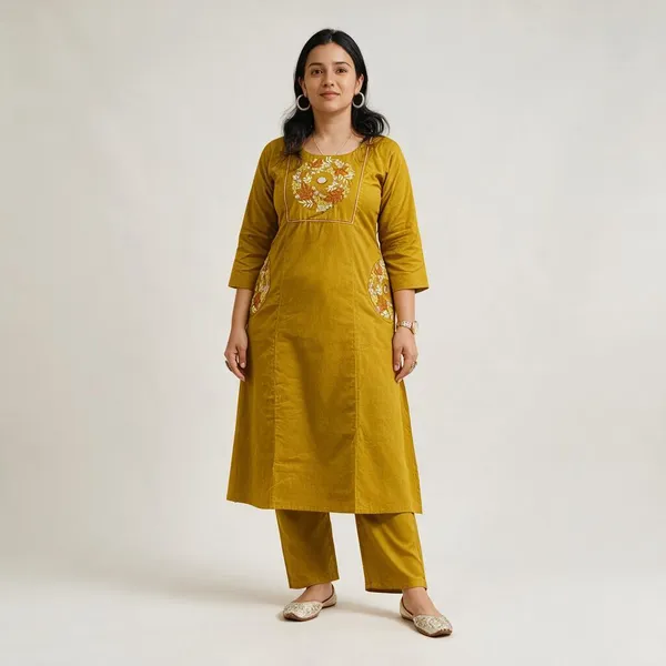 Yellow_Premium_Cotton_Flex_Kurta_Set_For_Women