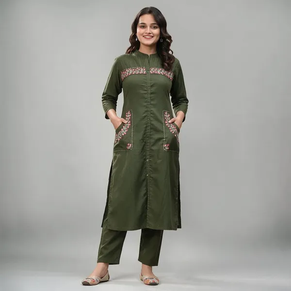 Green_Cotton_Kurta_Set_For_Women