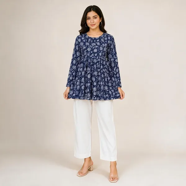Blue_Cotton_Tunic_Top_For_Women