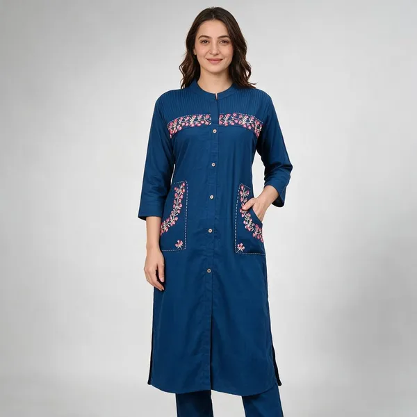 Navy_Blue_Cotton_Kurta_Set_For_Women