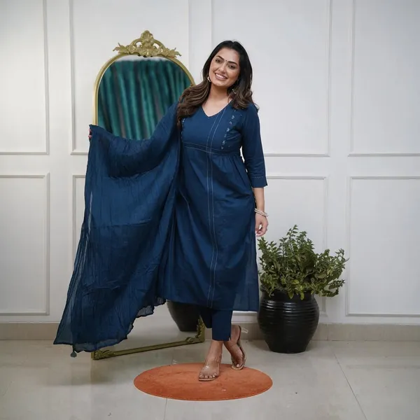 Navy_Cotton_Anarkali_Kurta_Set_For_Women