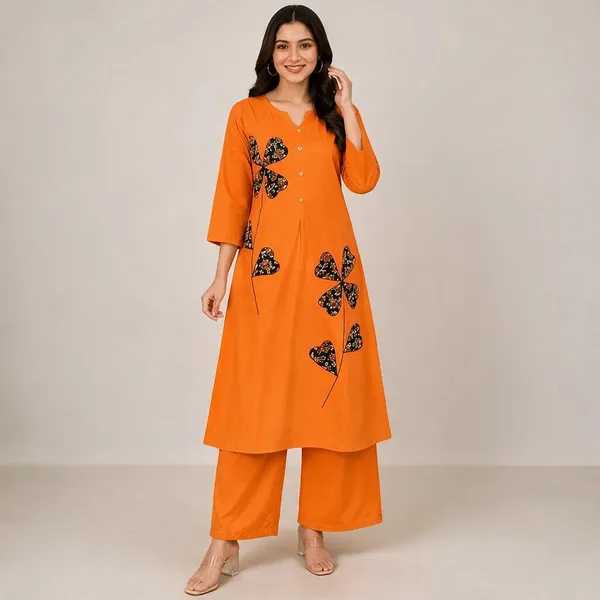 Orange_Premium_Cotton_Kurta_Set_For_Women