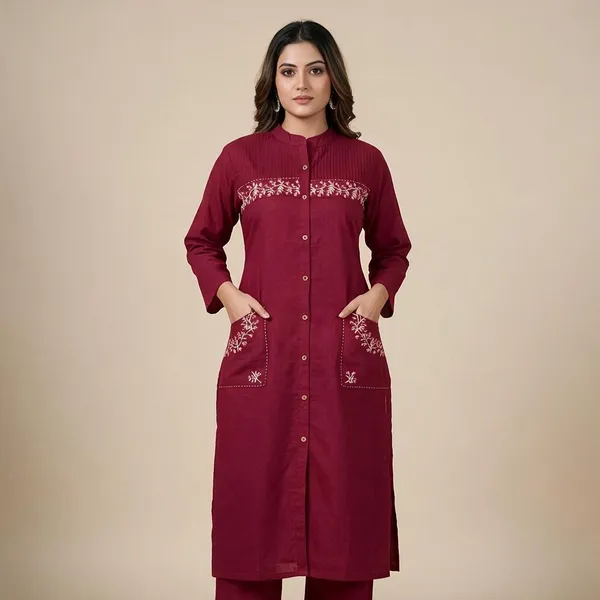Maroon_Cotton_Kurta_Set_For_Women