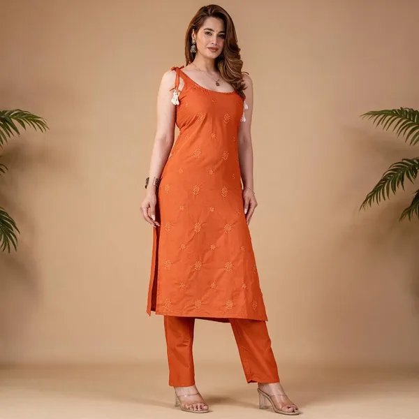 Orange_Cotton_Kurta_Set_For_Women