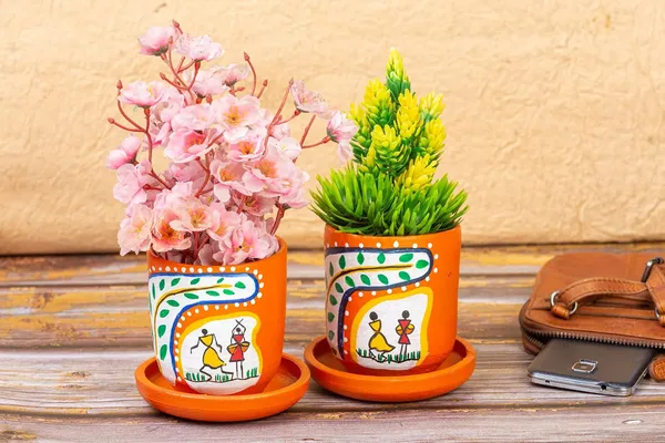 Terracotta_Warli_Printed_Planter_With_Tray