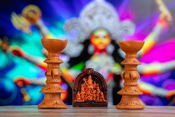 Terracotta_Stand_Diya_With_Durga_Idol