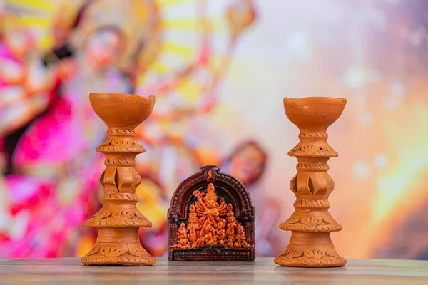 Terracotta_Stand_Diya_With_Durga_Idol