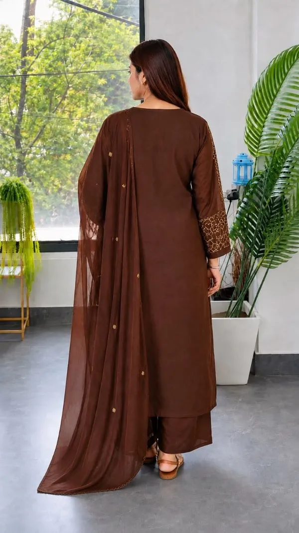 Brown_Embroidered_Straight_Kurta_Set_With_Dupatta_For_Women
