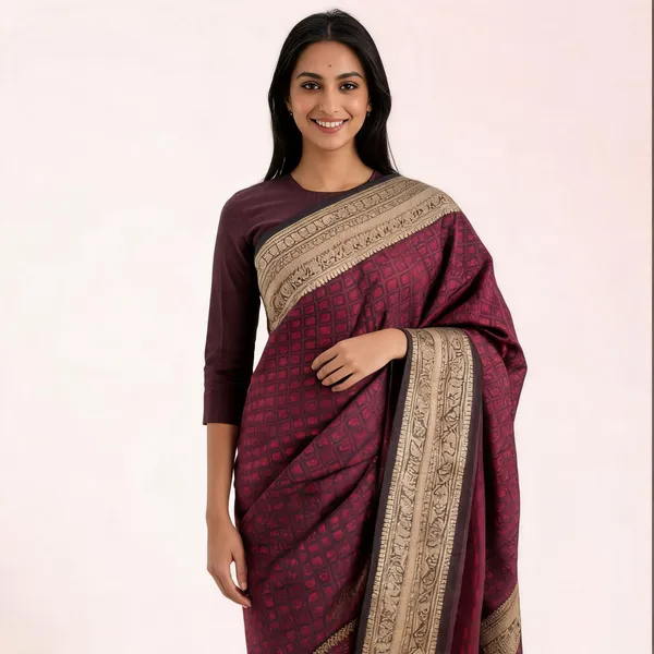 Maroon_Brocade_Saree_for_Women