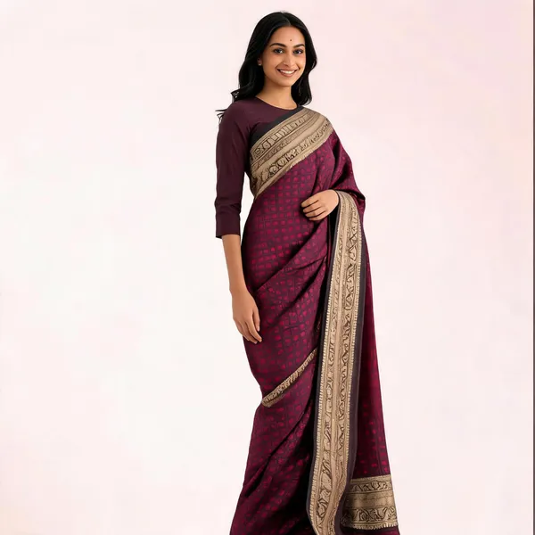 Maroon_Brocade_Saree_for_Women