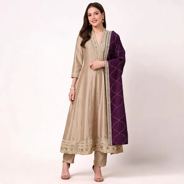 Beige_Embroidered_Kurta_Set_For_Women