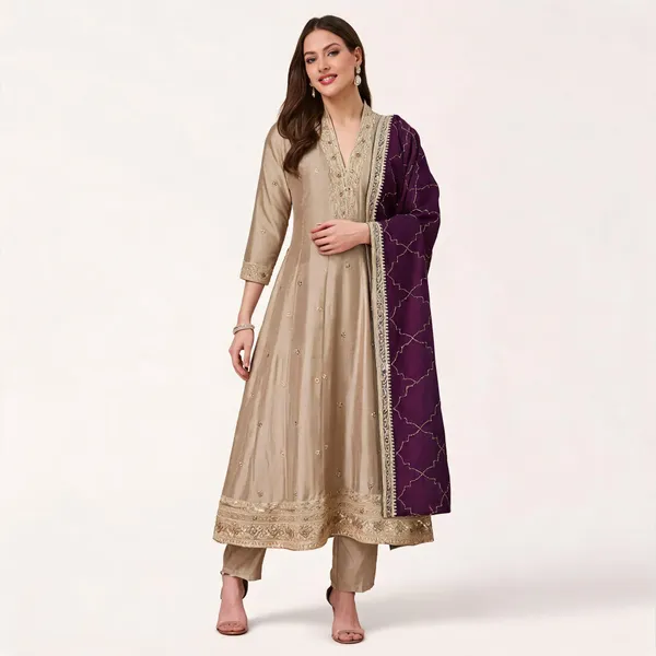 Beige_Embroidered_Kurta_Set_For_Women