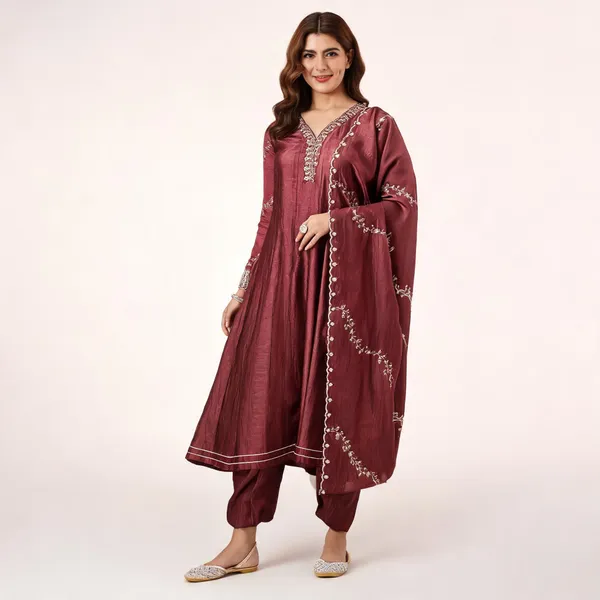Maroon_Embroidered_Straight_Kurta_Set_For_Women