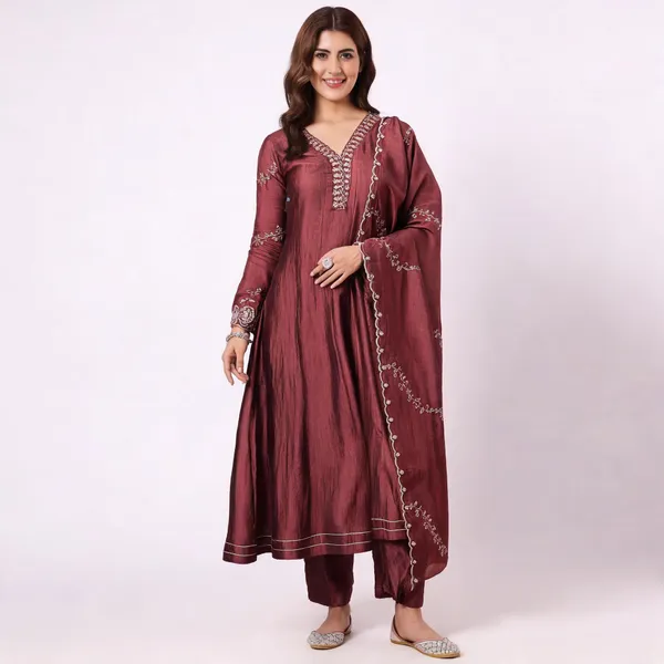 Maroon_Embroidered_Straight_Kurta_Set_For_Women