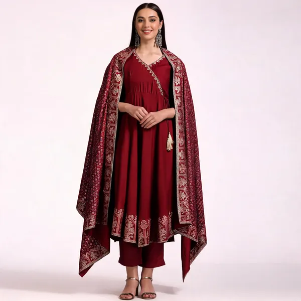 Maroon_Printed_Kurta_Set_With_Dupatta_For_Women