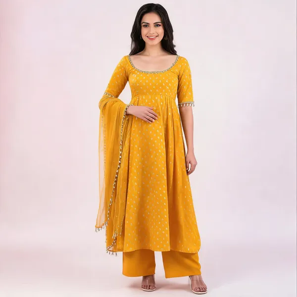 Yellow_Printed_Anarkali_Dress_With_Dupatta_For_Women