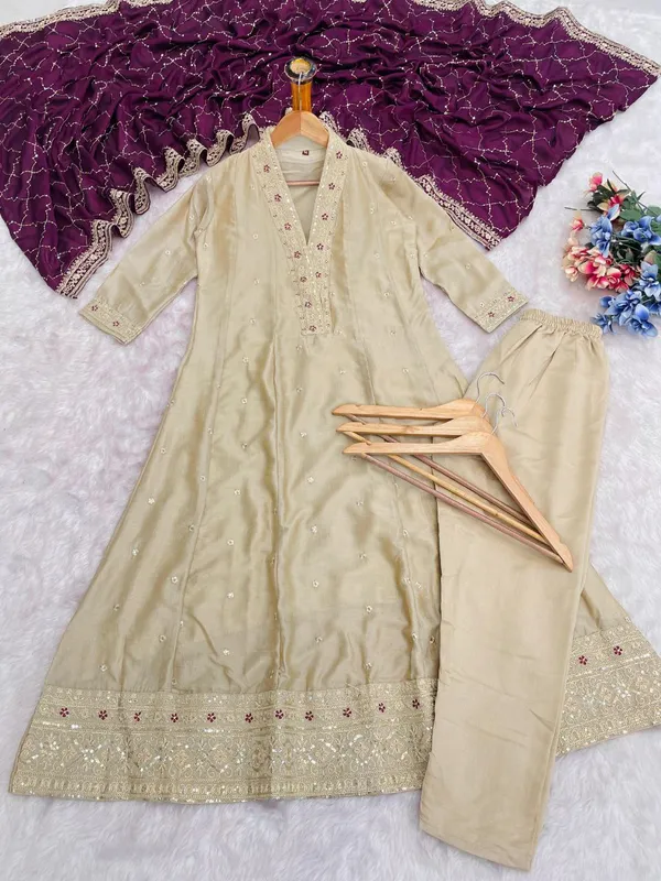Beige_Embroidered_Kurta_Set_For_Women