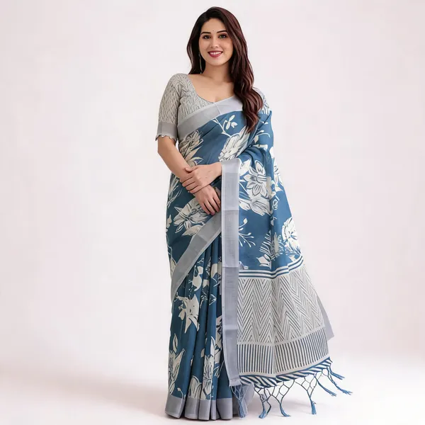 Blue_Floral_Print_Saree_for_Women
