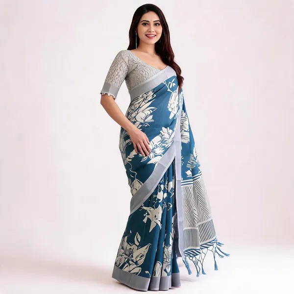 Blue_Floral_Print_Saree_for_Women