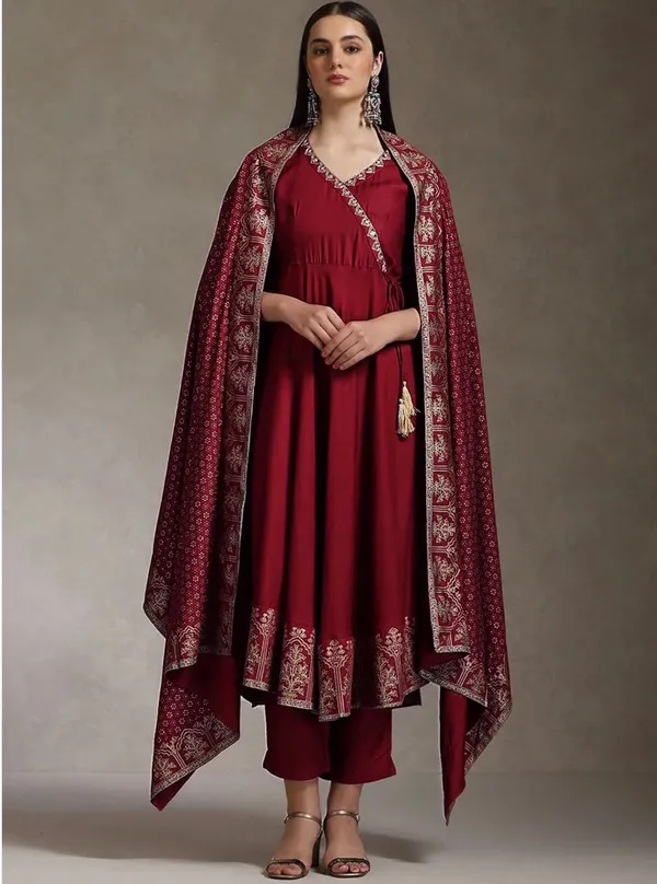 Maroon_Printed_Kurta_Set_With_Dupatta_For_Women