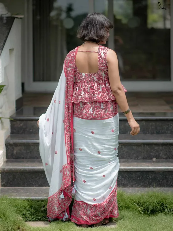 White_Red_Printed_Saree_For_Women