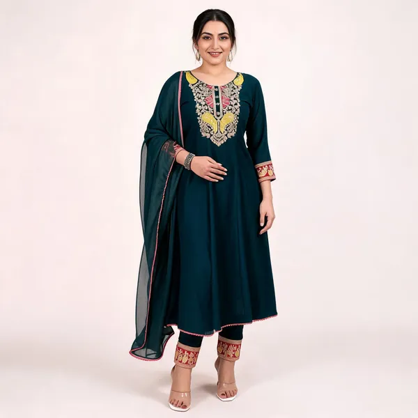Teal_Embroidered_Straight_Kurta_Set_For_Women