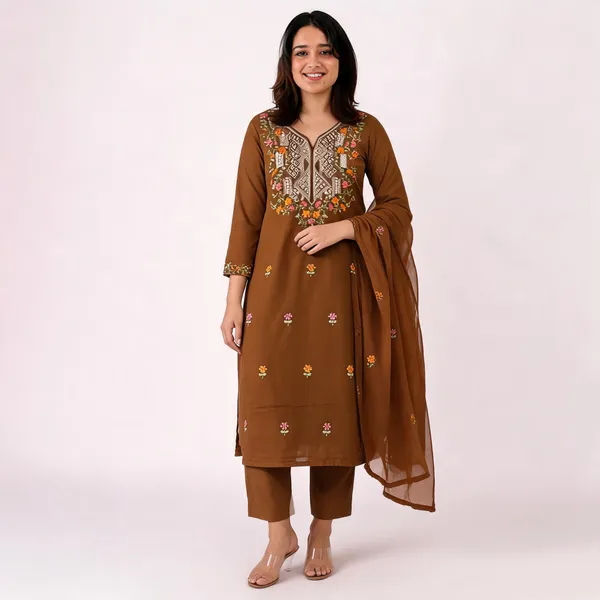 Brown_Embroidered_Straight_Suit_Set_For_Women