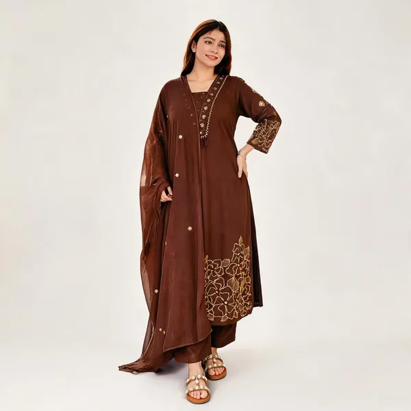 Brown_Embroidered_Straight_Kurta_Set_With_Dupatta_For_Women