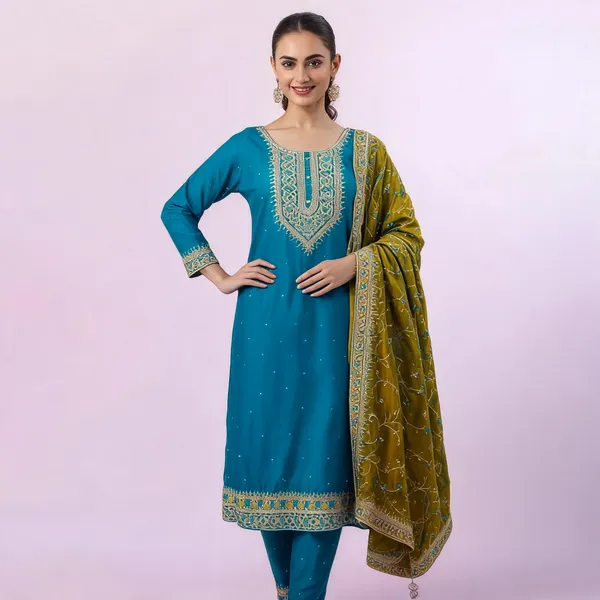 Teal_Embroidered_Straight_Kurta_Set_for_Women