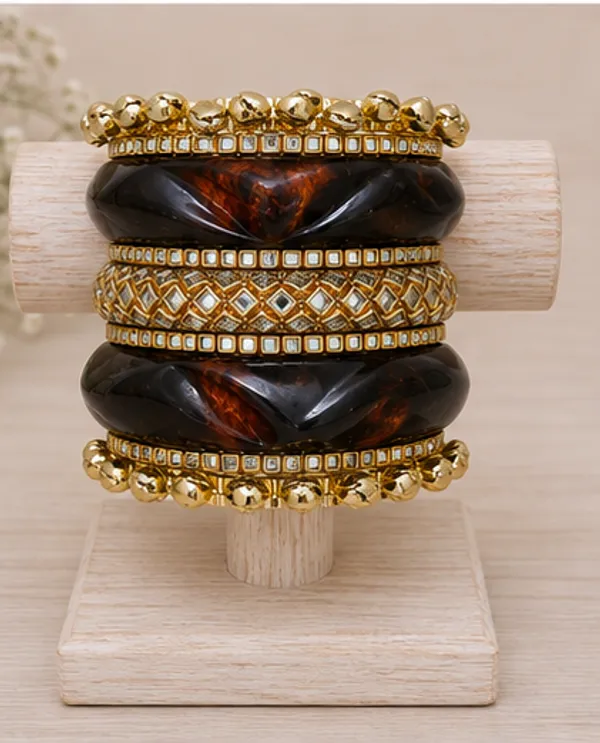Gold_Tone_Resin_Designer_9_Piece_Bangle_Set_For_Women