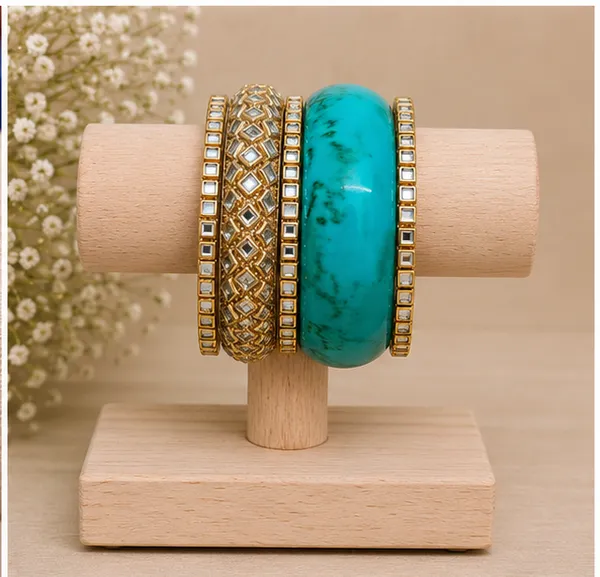 Gold_Tone_Turquoise_Bangle_Set_For_Women