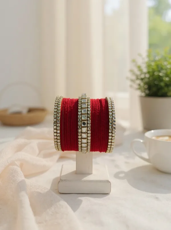 Red_Traditional_Stone_Bangle_Set_For_Women