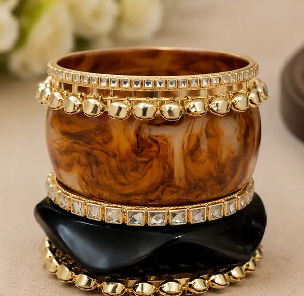 Brown_And_Black_Embellished_Bangle_Set_For_Women