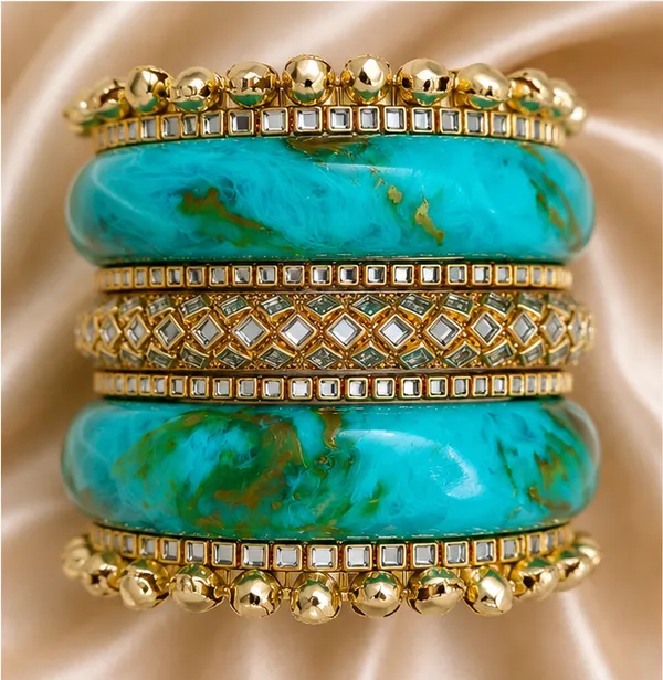 Turquoise_Gold_Tone_Bangle_Set_For_Women