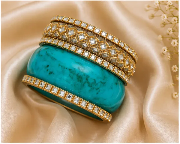 Gold_Tone_Turquoise_Bangle_Set_For_Women