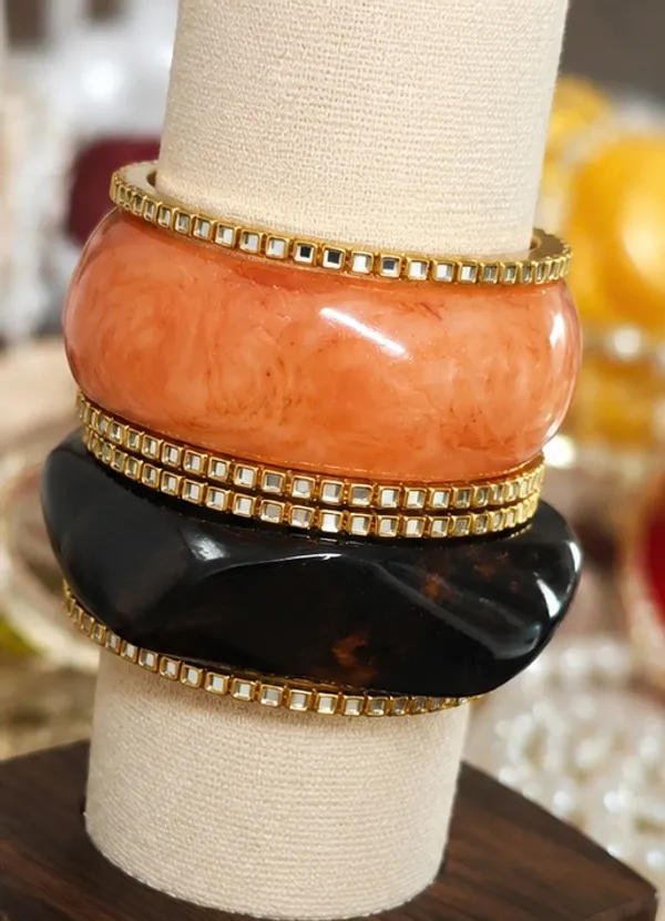 Orange_And_Black_Resin_Stone_Studded_Bangles_For_Women