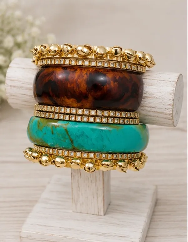 Multicolour_Resin_And_Stone_Bangle_Set_For_Women