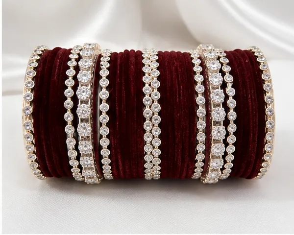 Maroon_Velvet_Embellished_Bangles_Set_For_Women