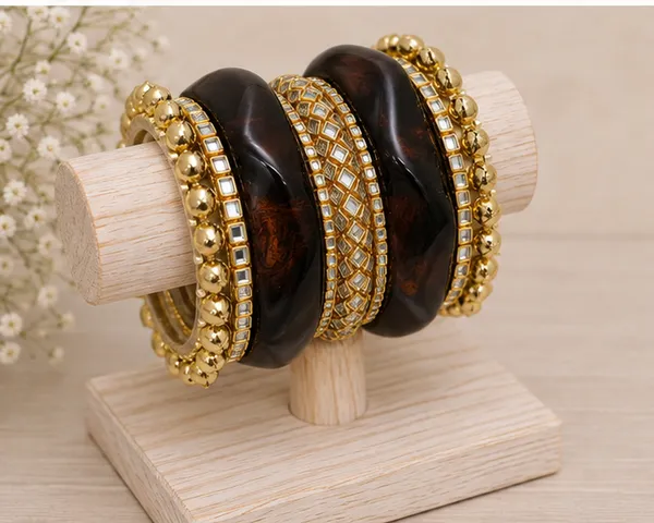 Gold_Tone_Resin_Designer_9_Piece_Bangle_Set_For_Women