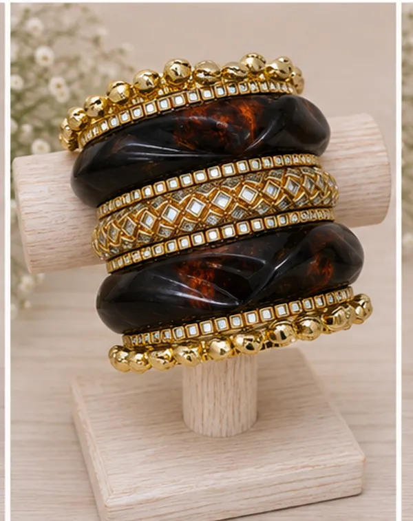 Gold_Tone_Resin_Designer_9_Piece_Bangle_Set_For_Women