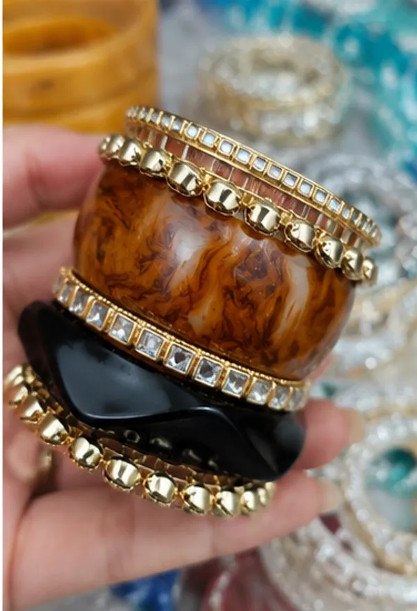 Brown_And_Black_Embellished_Bangle_Set_For_Women