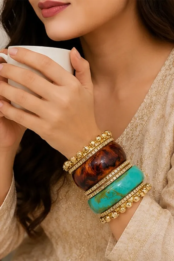 Multicolour_Resin_And_Stone_Bangle_Set_For_Women