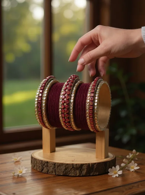 Maroon_Stone_Embellished_Bangle_Set_For_Women