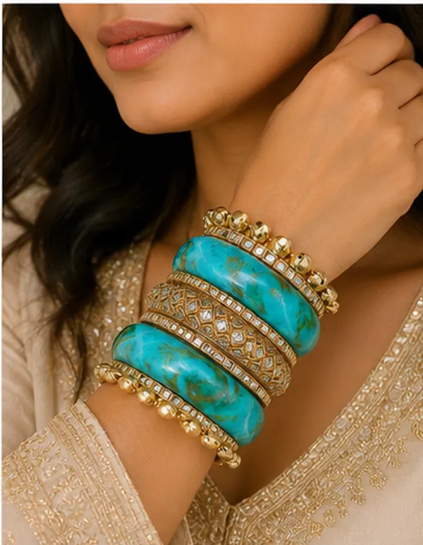 Turquoise_Gold_Tone_Bangle_Set_For_Women