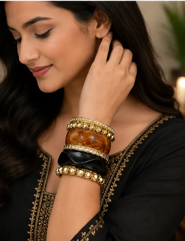 Brown_And_Black_Embellished_Bangle_Set_For_Women