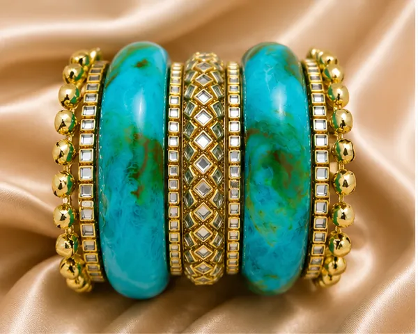 Turquoise_Gold_Tone_Bangle_Set_For_Women