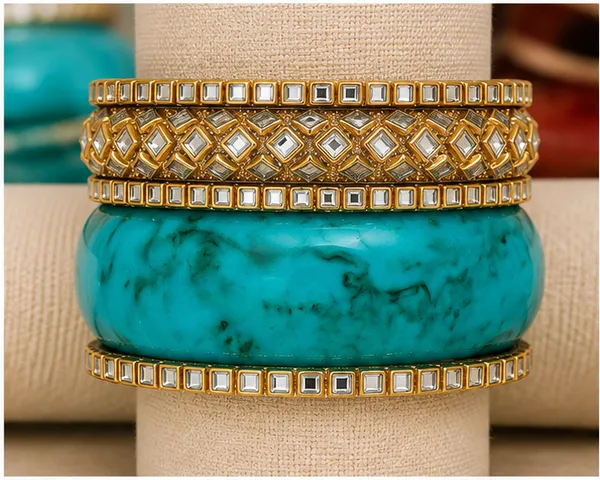 Gold_Tone_Turquoise_Bangle_Set_For_Women