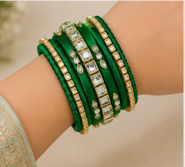 Green_Stone_And_Thread_Bangle_Set_For_Women_9_Pieces