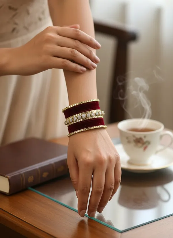 Maroon_Velvet_Embellished_Bangle_Set_For_Women